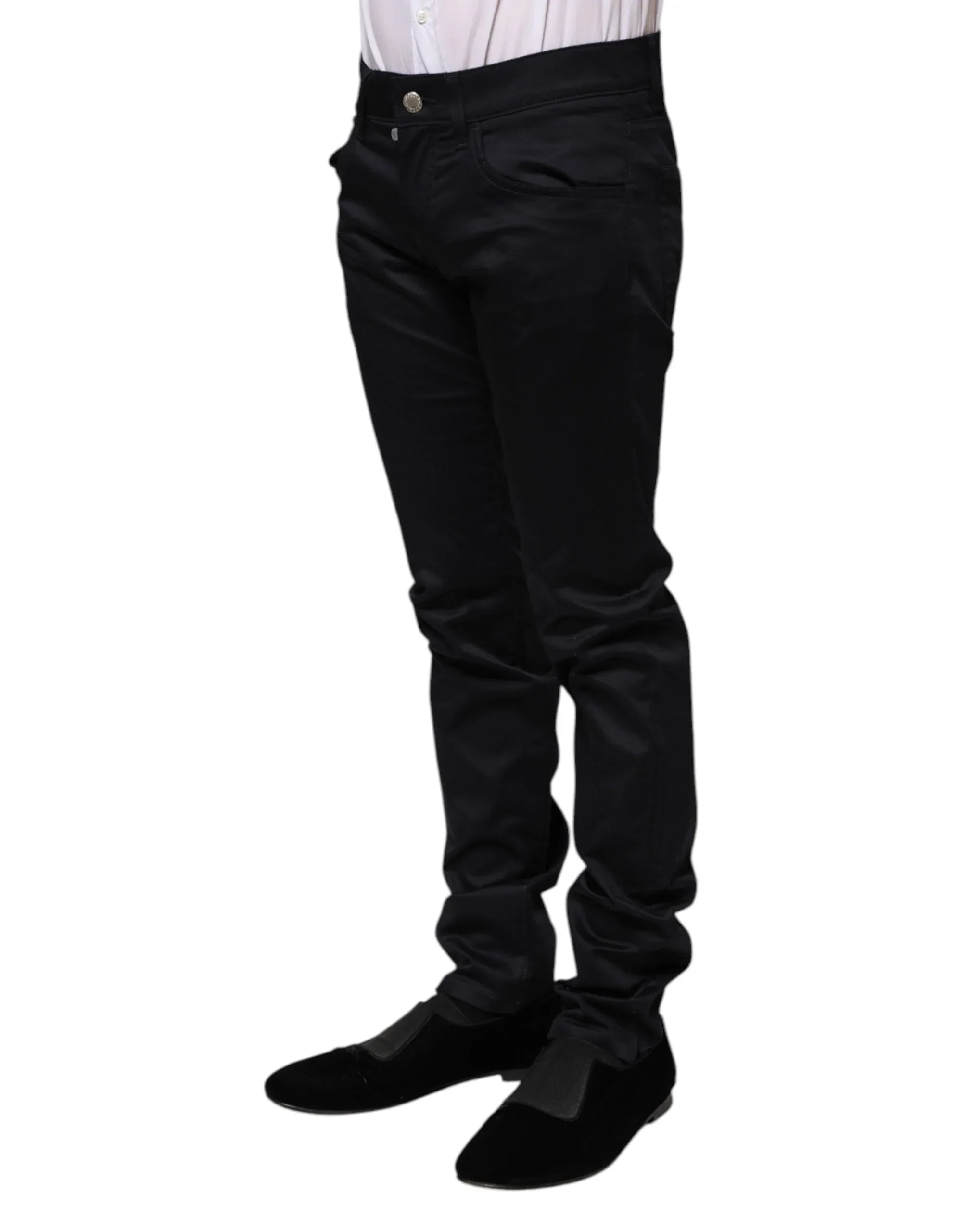 Dolce & Gabbana Black Cotton Skinny Mid Waist Pants - Zeiniez