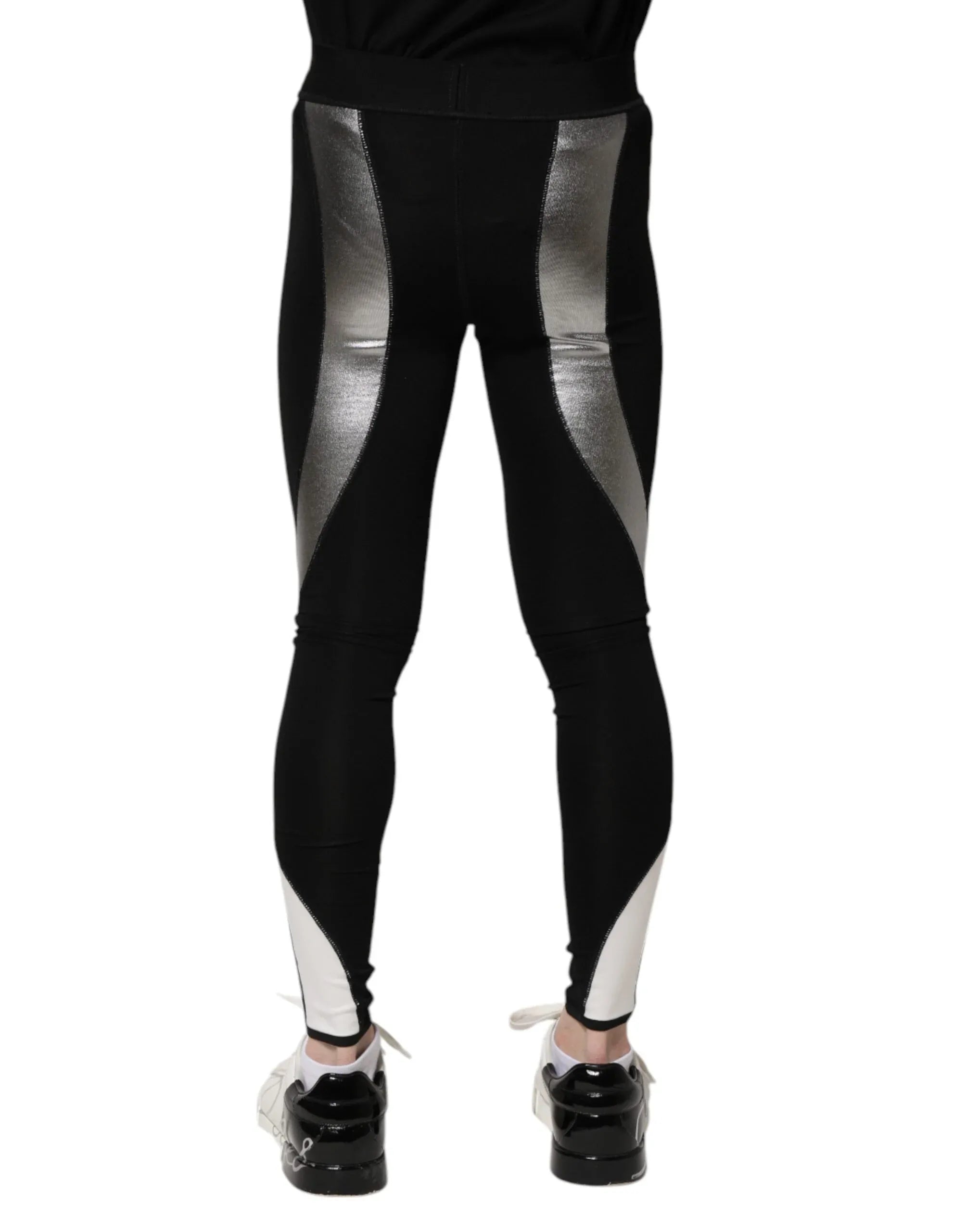 Dolce & Gabbana Black Silver Nylon Skinny Men Leggings Pants - Zeiniez