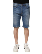 Dolce & Gabbana Blue Cotton Stretch Men Denim Bermuda Shorts - Zeiniez