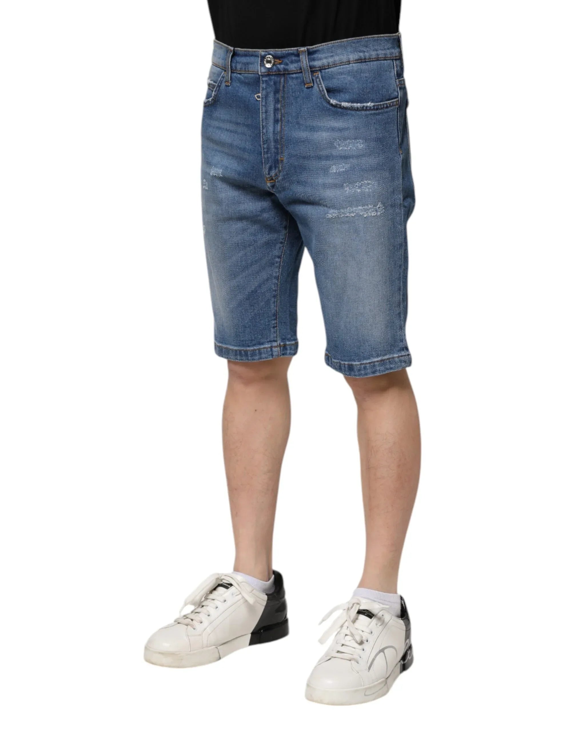 Dolce & Gabbana Blue Cotton Stretch Men Denim Bermuda Shorts - Zeiniez