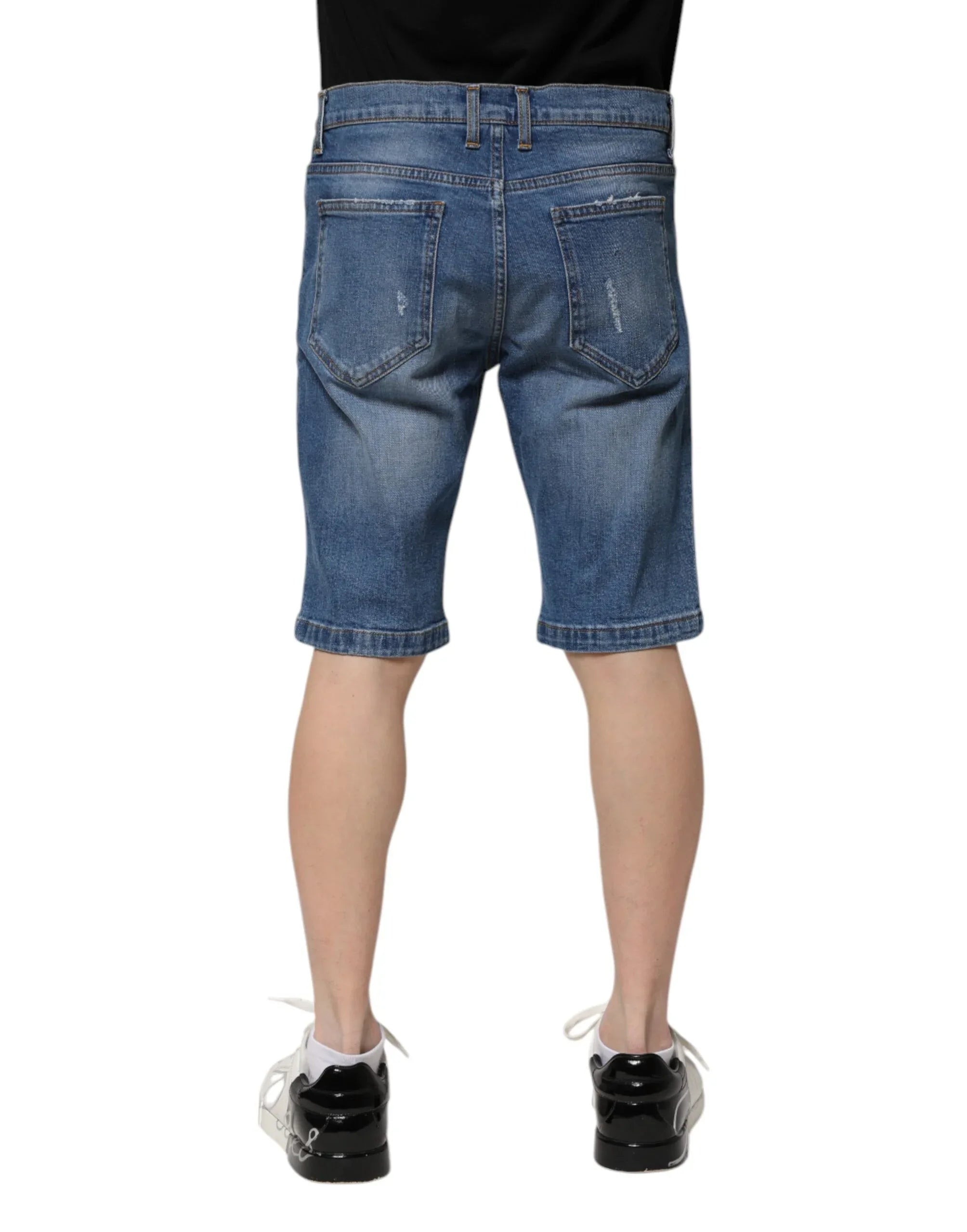 Dolce & Gabbana Blue Cotton Stretch Men Denim Bermuda Shorts - Zeiniez