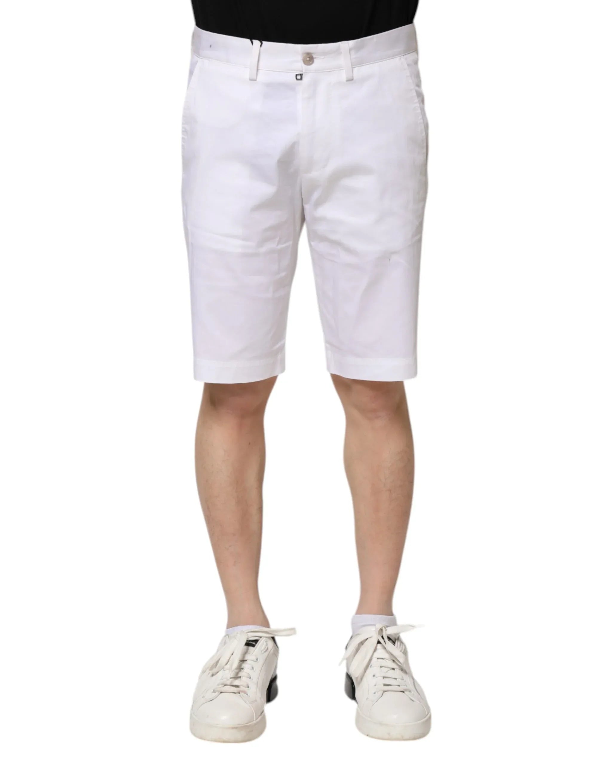 Dolce & Gabbana White Cotton Stretch Men Denim Bermuda Shorts - Zeiniez