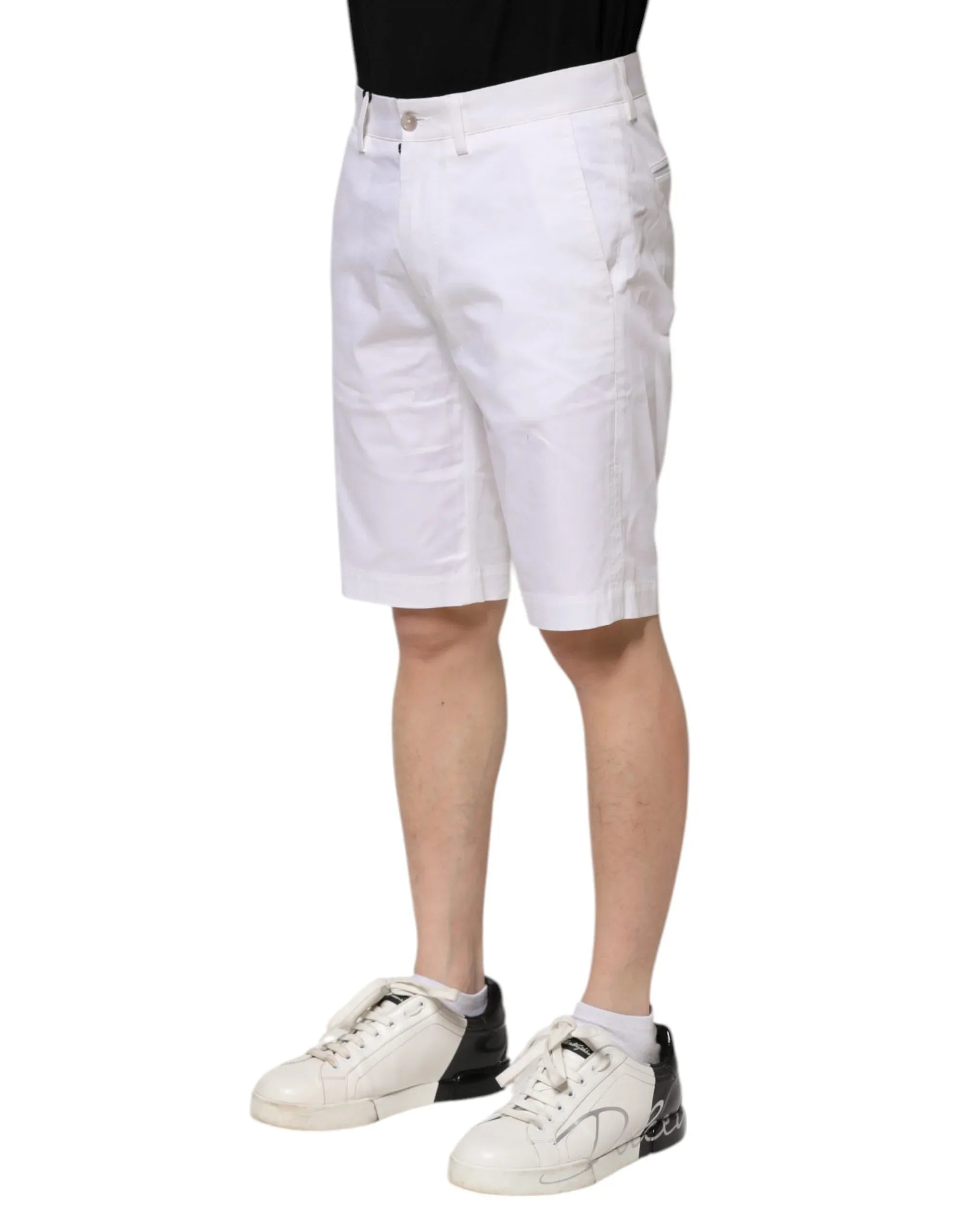 Dolce & Gabbana White Cotton Stretch Men Denim Bermuda Shorts - Zeiniez