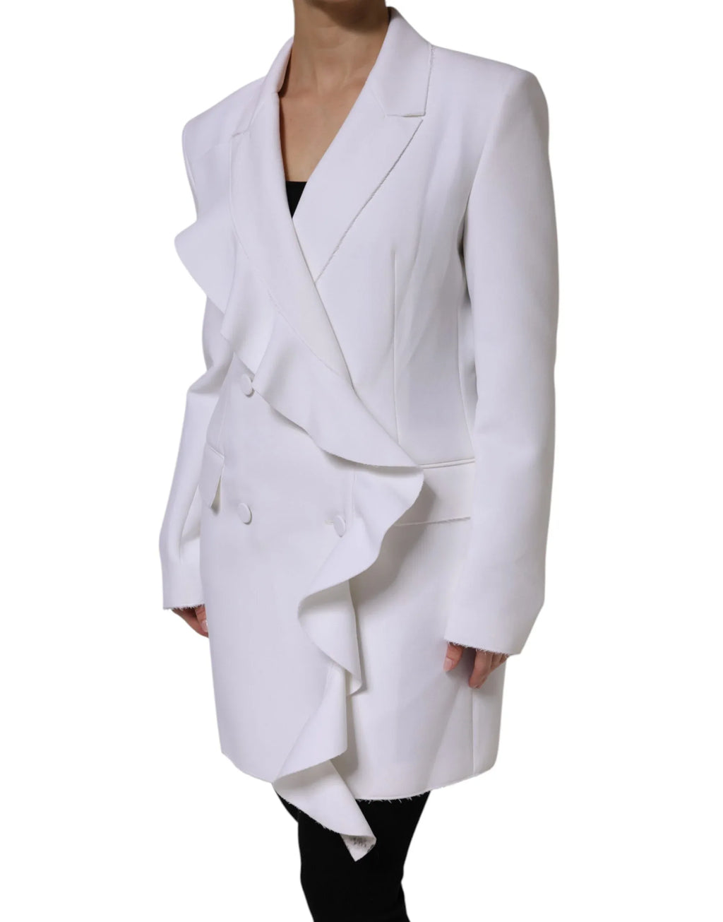 MSGM White Polyester Long Sleeves Ruffled Wrap Jacket - Zeiniez