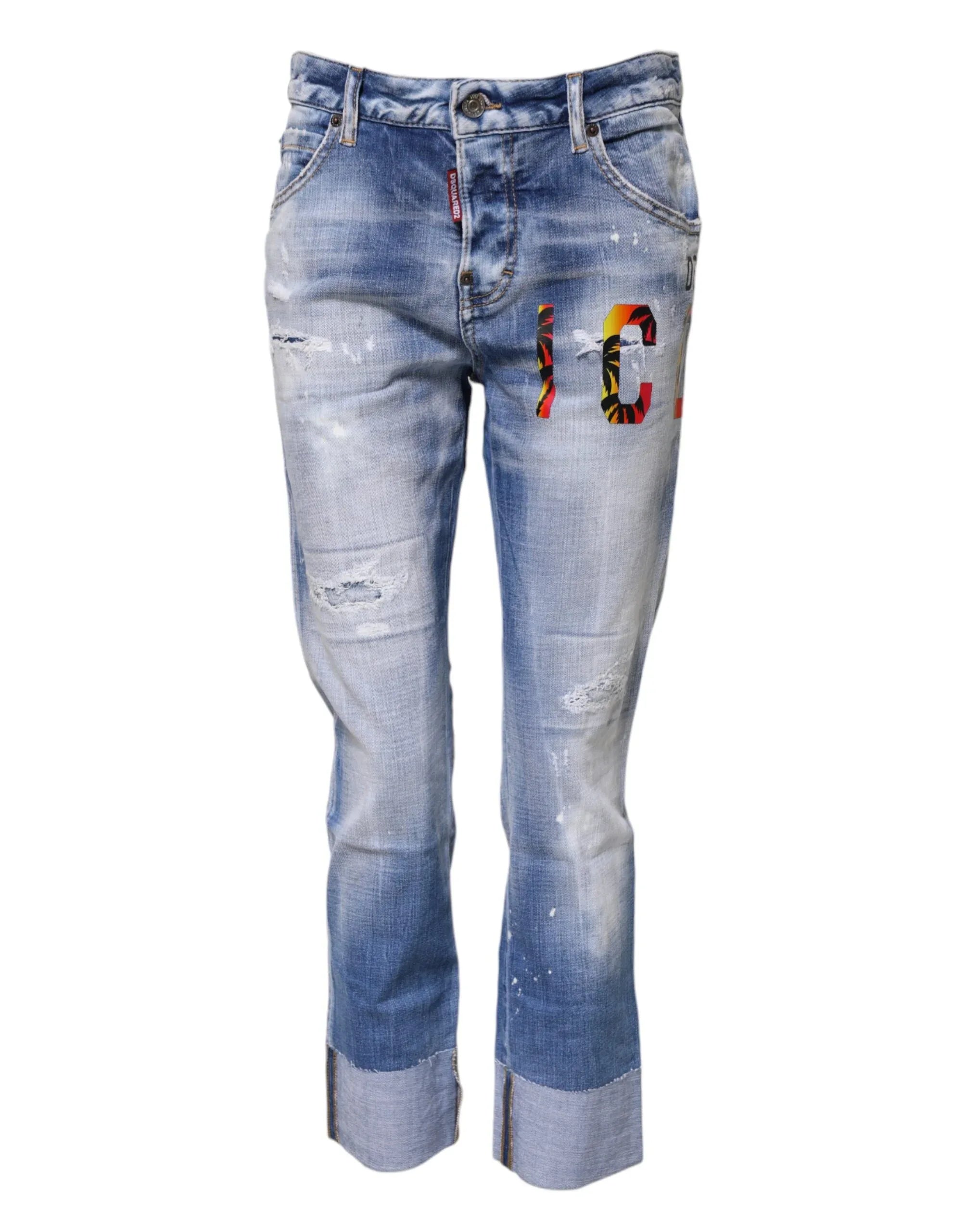 Dsquared² Blue Washed Cotton Mid Waist Skinny Denim Jeans - Zeiniez