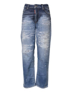 Dsquared² Blue Tattered Cotton Mid Waist Straight Denim Jeans - Zeiniez