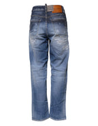 Dsquared² Blue Tattered Cotton Mid Waist Straight Denim Jeans - Zeiniez