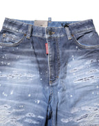 Dsquared² Blue Tattered Cotton Mid Waist Straight Denim Jeans - Zeiniez