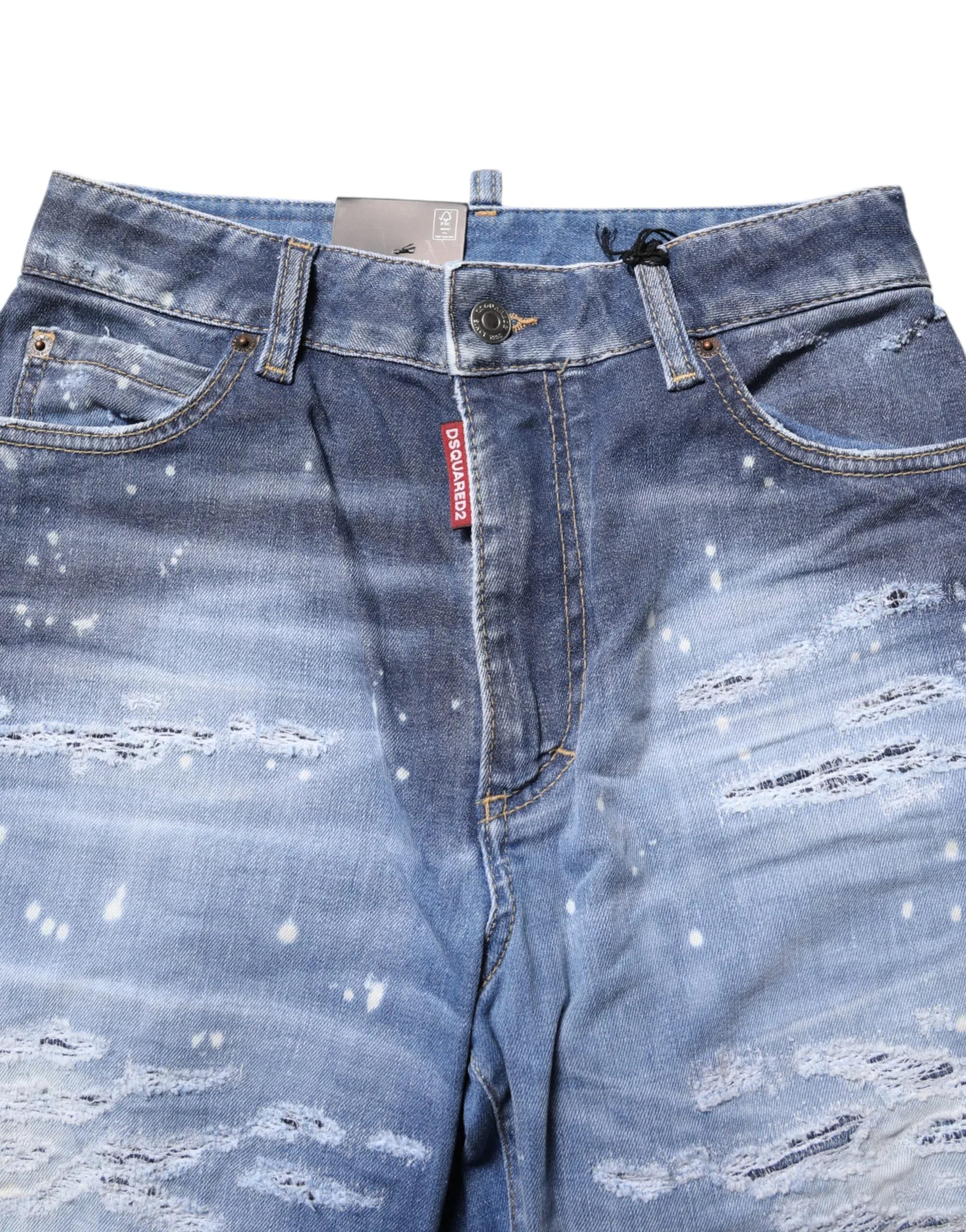 Dsquared² Blue Tattered Cotton Mid Waist Straight Denim Jeans - Zeiniez