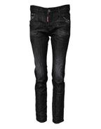 Dsquared² Black Washed Cotton Mid Waist Skinny Jeans - Zeiniez