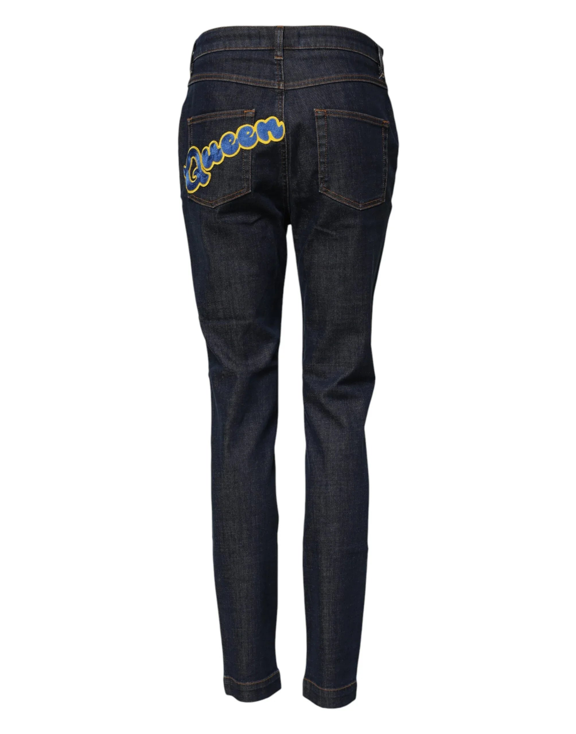 Dolce & Gabbana Blue Queen Patch AUDREY Mid Waist Denim Jeans - Zeiniez