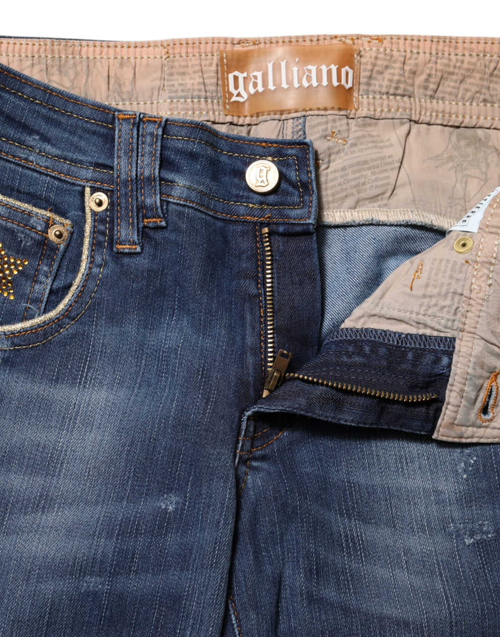 John Galliano Blue Cotton Mid Waist Wide Leg Denim Jeans