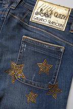 John Galliano Blue Cotton Mid Waist Wide Leg Denim Jeans