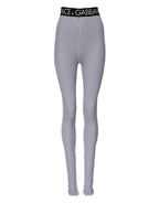 Dolce & Gabbana Gray Nylon DG Logo Mid Waisted Leggings Pants - Zeiniez