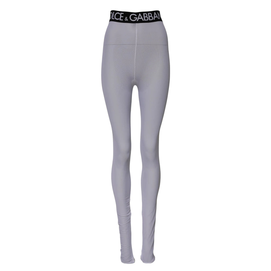 Dolce & Gabbana Gray Nylon DG Logo Mid Waisted Leggings Pants - Zeiniez