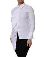 AGLINI White Cotton Collared Long Sleeves Ruffle Top Shirt - Zeiniez