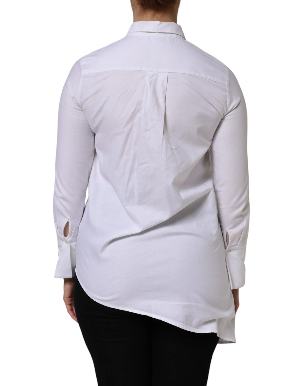 AGLINI White Cotton Collared Long Sleeves Ruffle Top Shirt - Zeiniez
