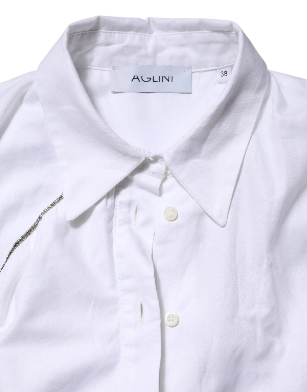 AGLINI White Cotton Collared Long Sleeves Ruffle Top Shirt - Zeiniez