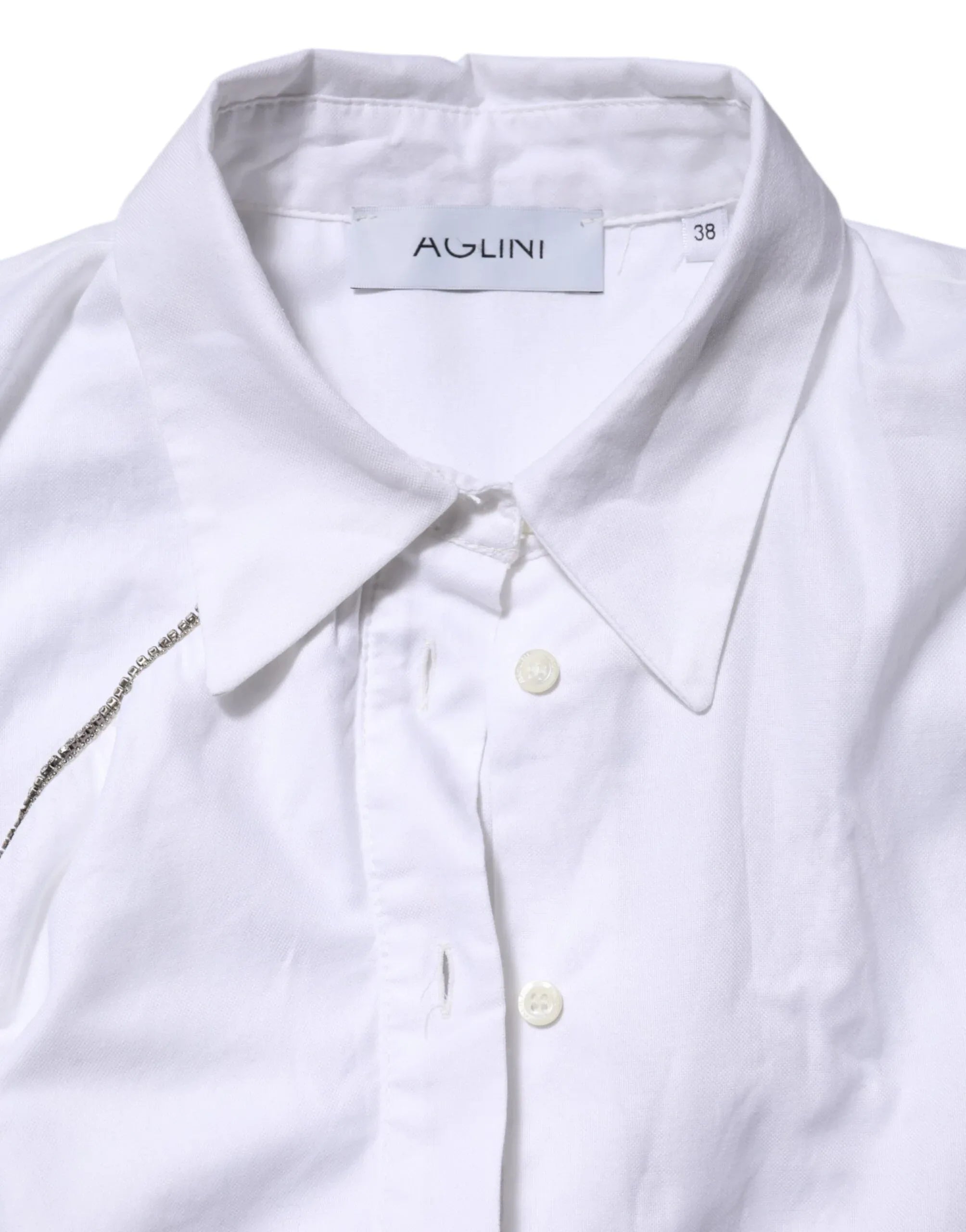 AGLINI White Cotton Collared Long Sleeves Ruffle Top Shirt - Zeiniez