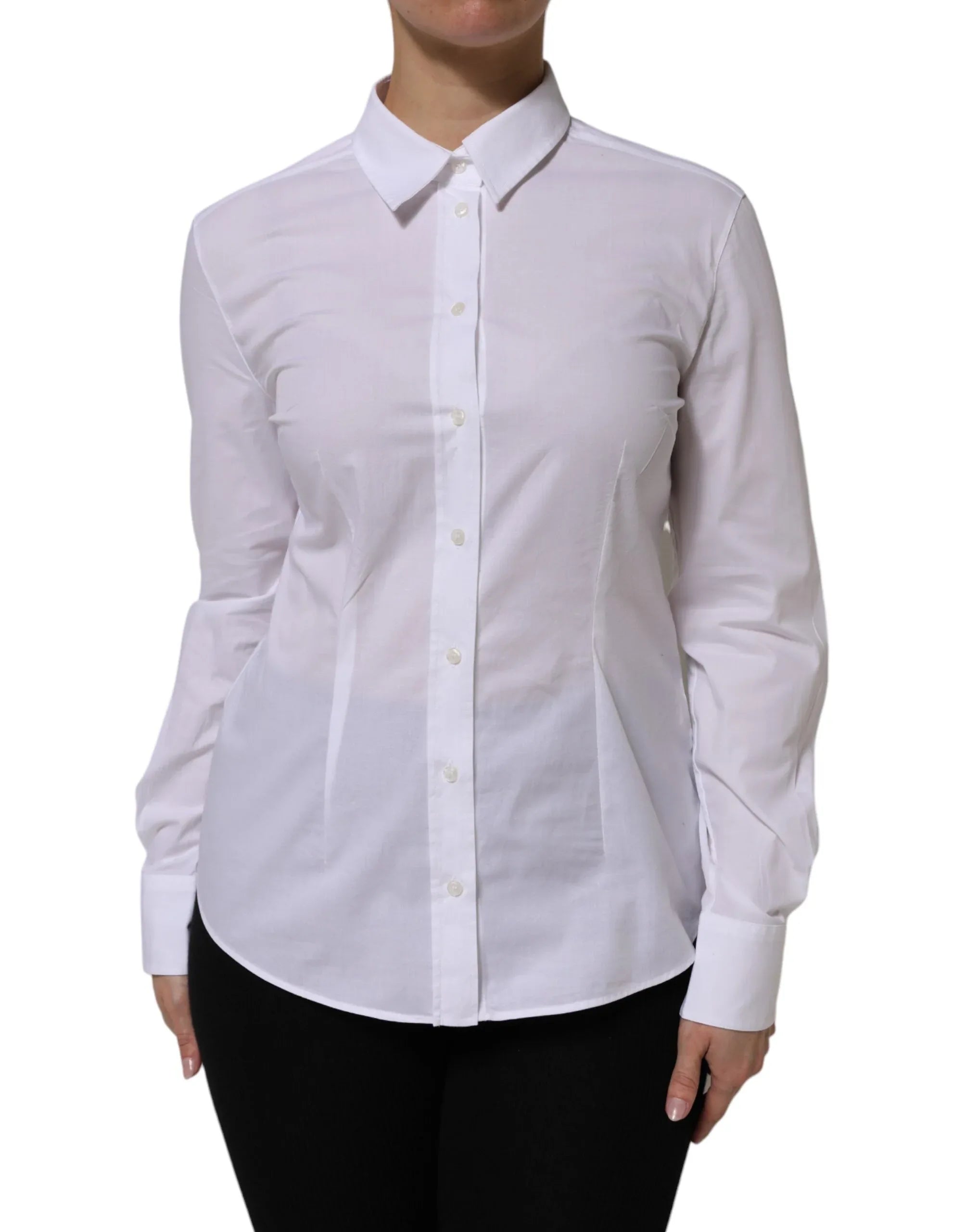 Dolce & Gabbana White Cotton Long Sleeves Collared Top Shirt - Zeiniez