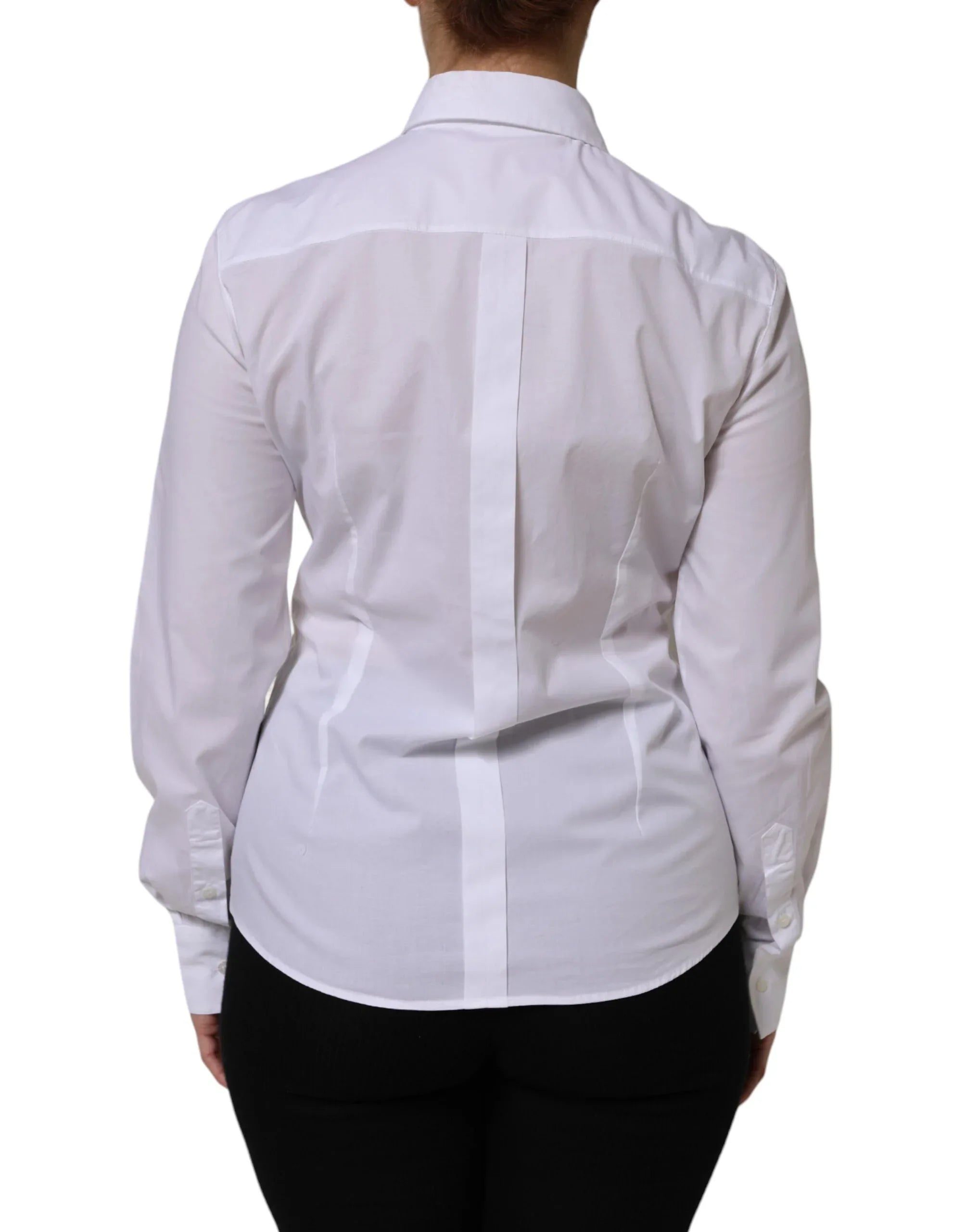 Dolce & Gabbana White Cotton Long Sleeves Collared Top Shirt - Zeiniez