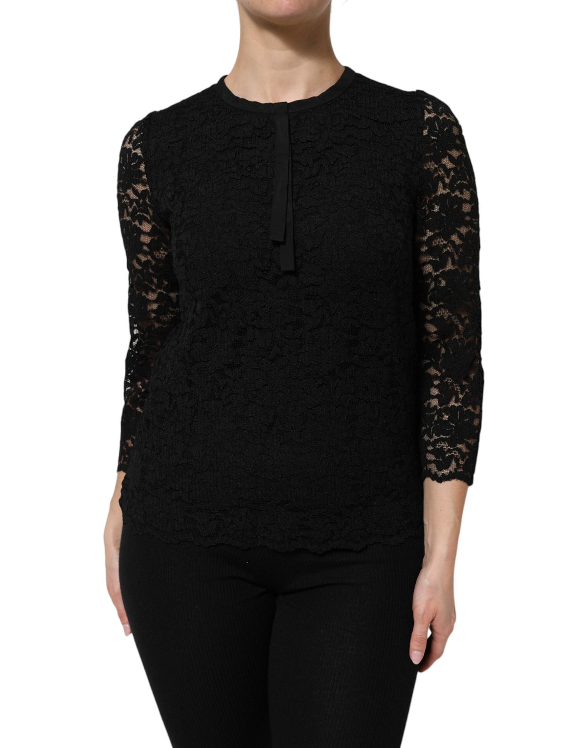 Dolce & Gabbana Black Nylon Lace Long Sleeve Blouse Top