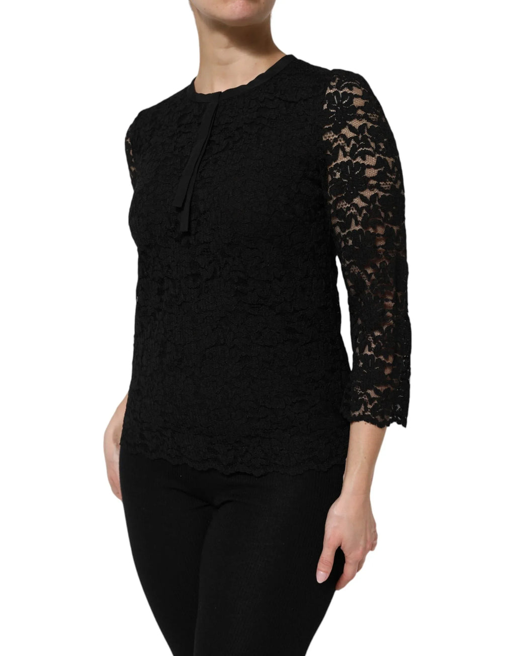 Dolce & Gabbana Black Nylon Lace Long Sleeve Blouse Top - Zeiniez