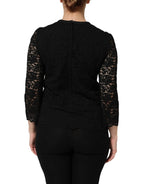 Dolce & Gabbana Black Nylon Lace Long Sleeve Blouse Top - Zeiniez