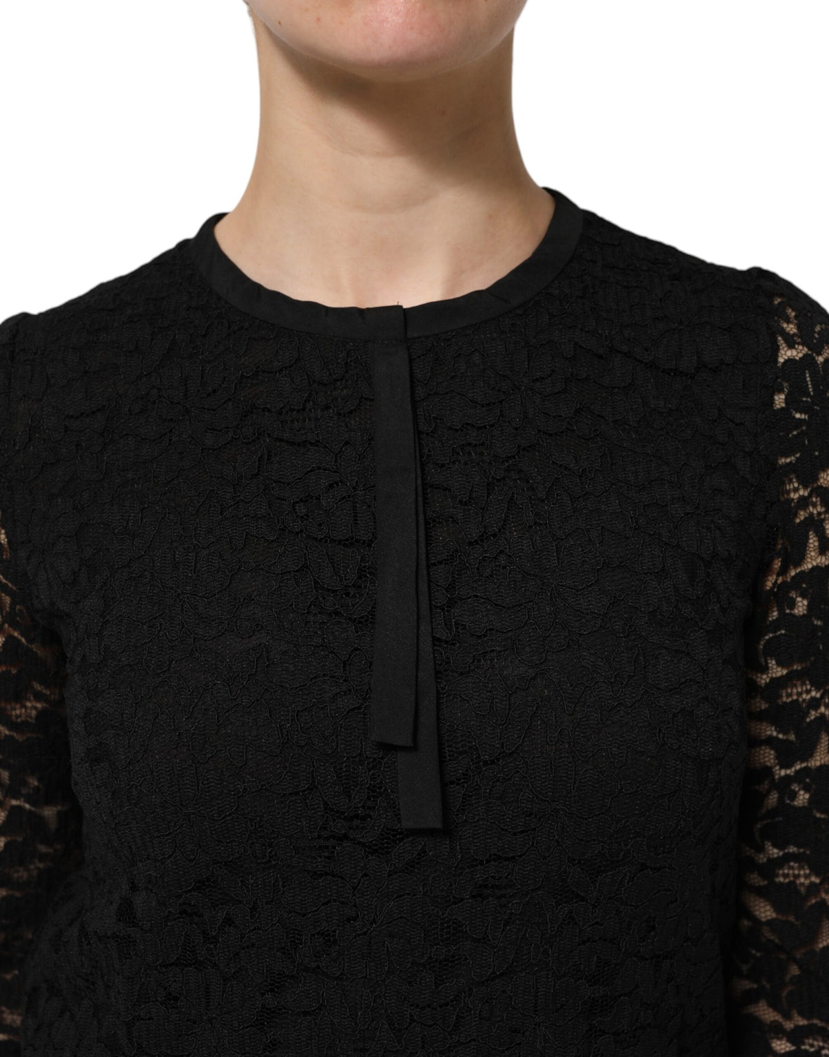 Dolce & Gabbana Black Nylon Lace Long Sleeve Blouse Top