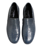 Dolce & Gabbana Blue Exotic Leather Slip On Loafers Men Dress Shoes - Zeiniez