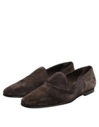 Dolce & Gabbana Brown Velvet Leather Slip On Loafers Shoes - Zeiniez