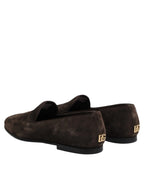 Dolce & Gabbana Brown Velvet Leather Slip On Loafers Shoes - Zeiniez