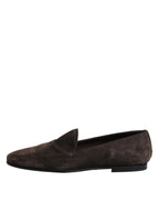 Dolce & Gabbana Brown Velvet Leather Slip On Loafers Shoes - Zeiniez