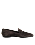Dolce & Gabbana Brown Velvet Leather Slip On Loafers Shoes - Zeiniez