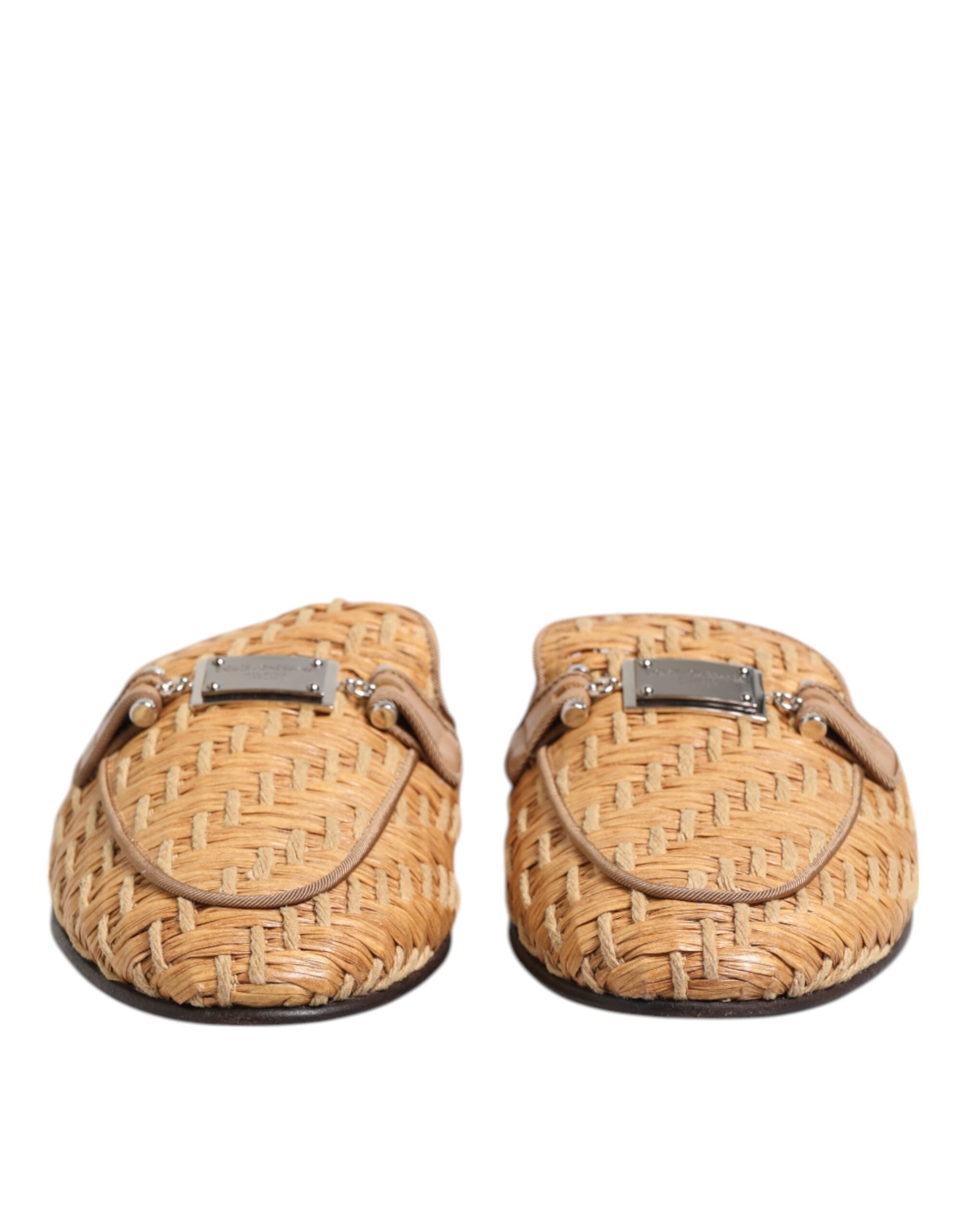 Dolce & Gabbana Beige Rattan Flat Mule Men Sandals Shoes - Zeiniez