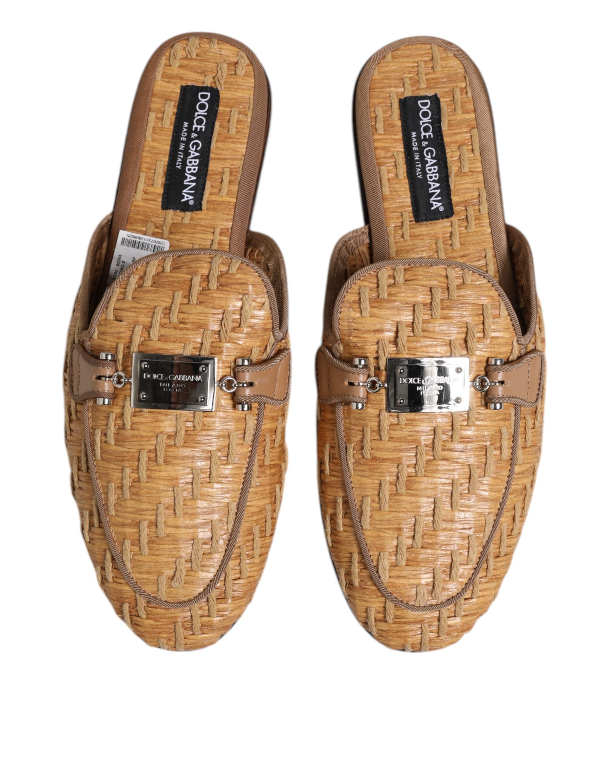 Dolce & Gabbana Beige Rattan Flat Mule Men Sandals Shoes - Zeiniez
