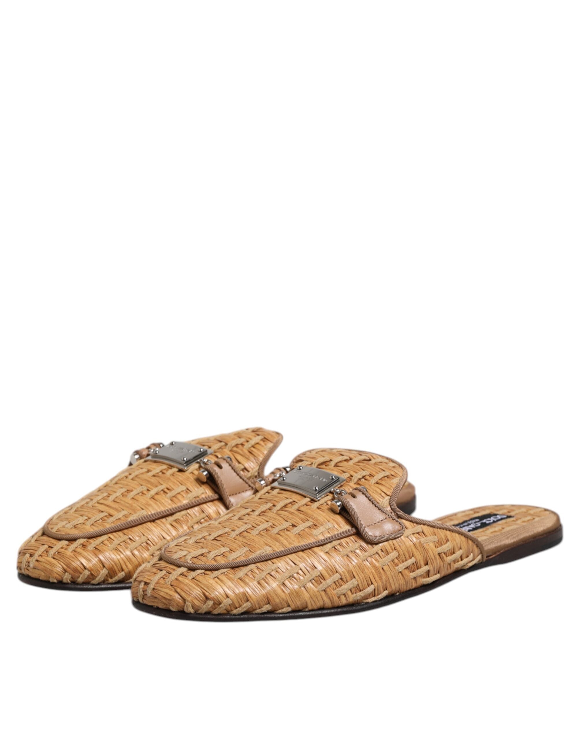 Dolce & Gabbana Beige Rattan Flat Mule Men Sandals Shoes - Zeiniez