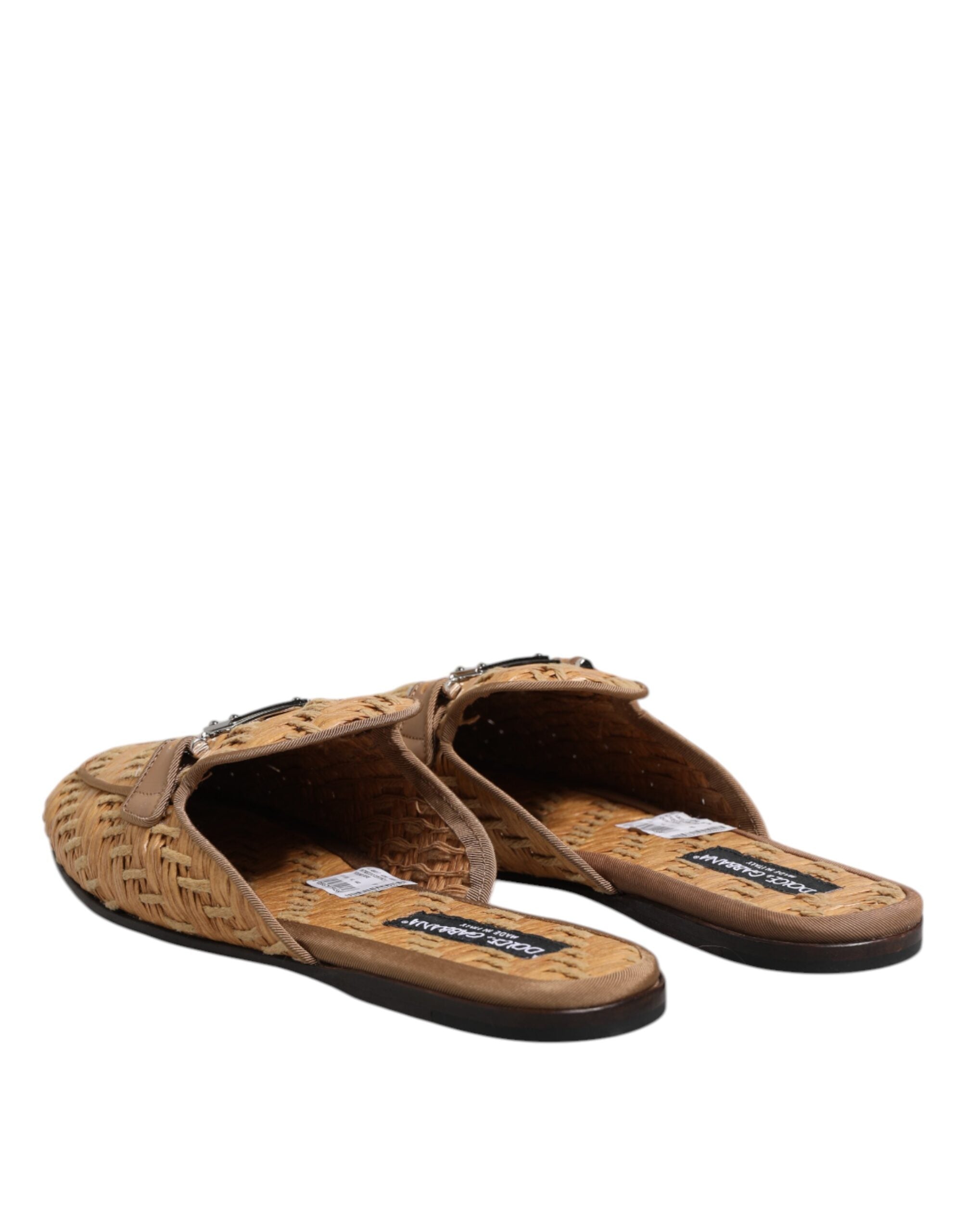 Dolce & Gabbana Beige Rattan Flat Mule Men Sandals Shoes - Zeiniez