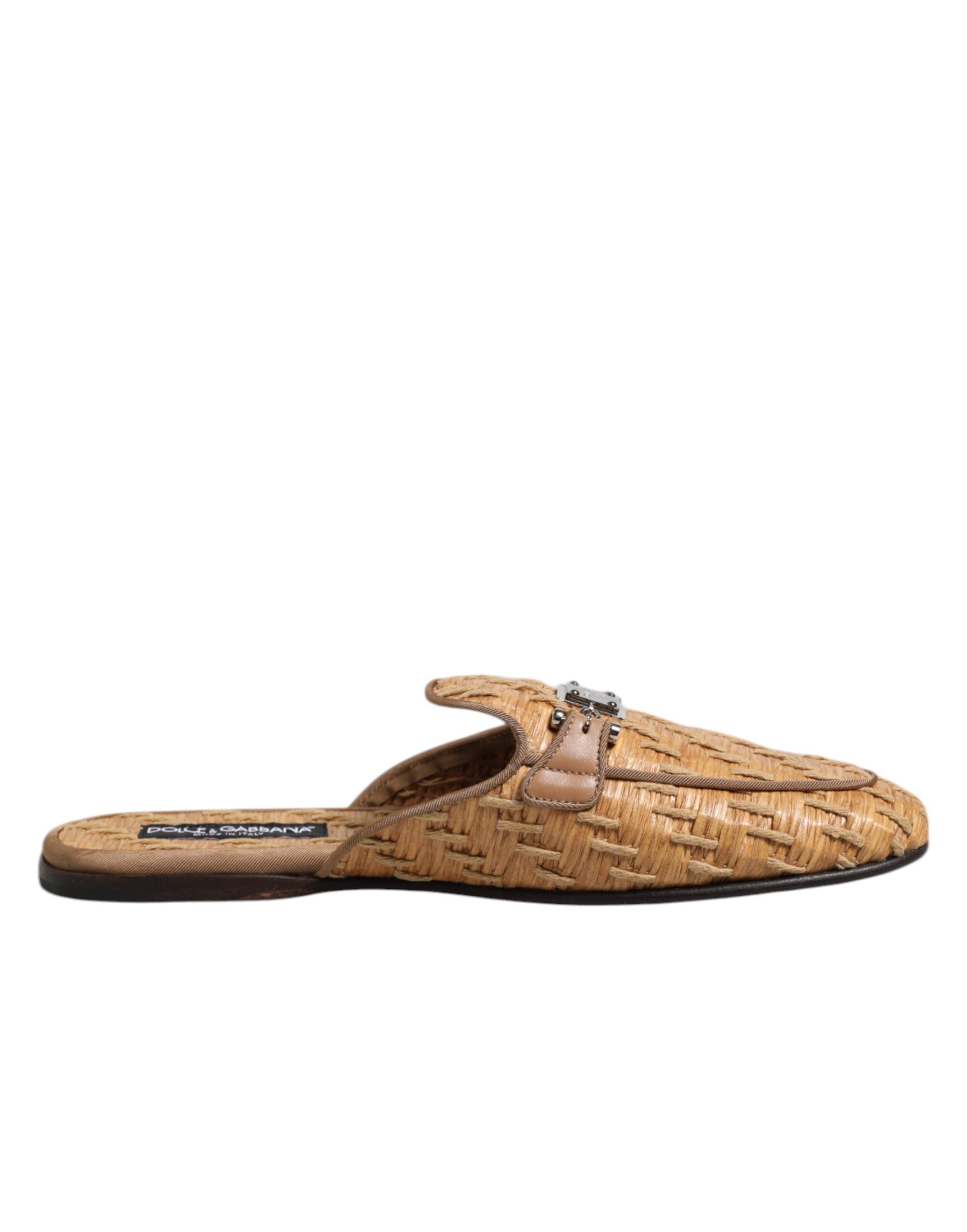 Dolce & Gabbana Beige Rattan Flat Mule Men Sandals Shoes - Zeiniez