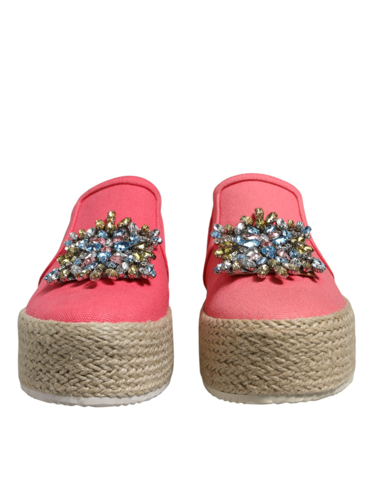 Twinset Pink Canvas Crystal Embellished Slip On Shoes