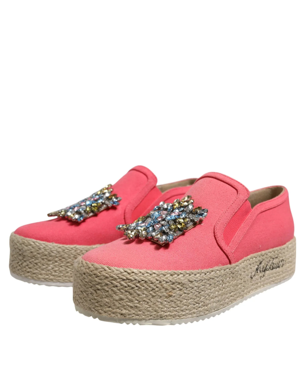 Twinset Pink Canvas Crystal Embellished Slip On Shoes - Zeiniez
