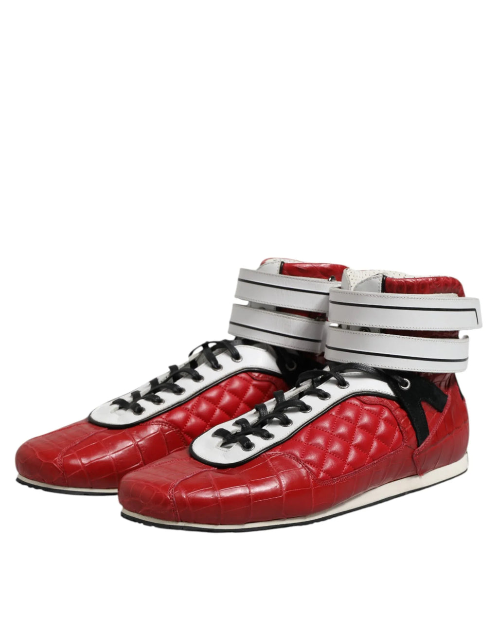 Dolce & Gabbana Red Quilted Leather Lace Up Sneakers Shoes - Zeiniez