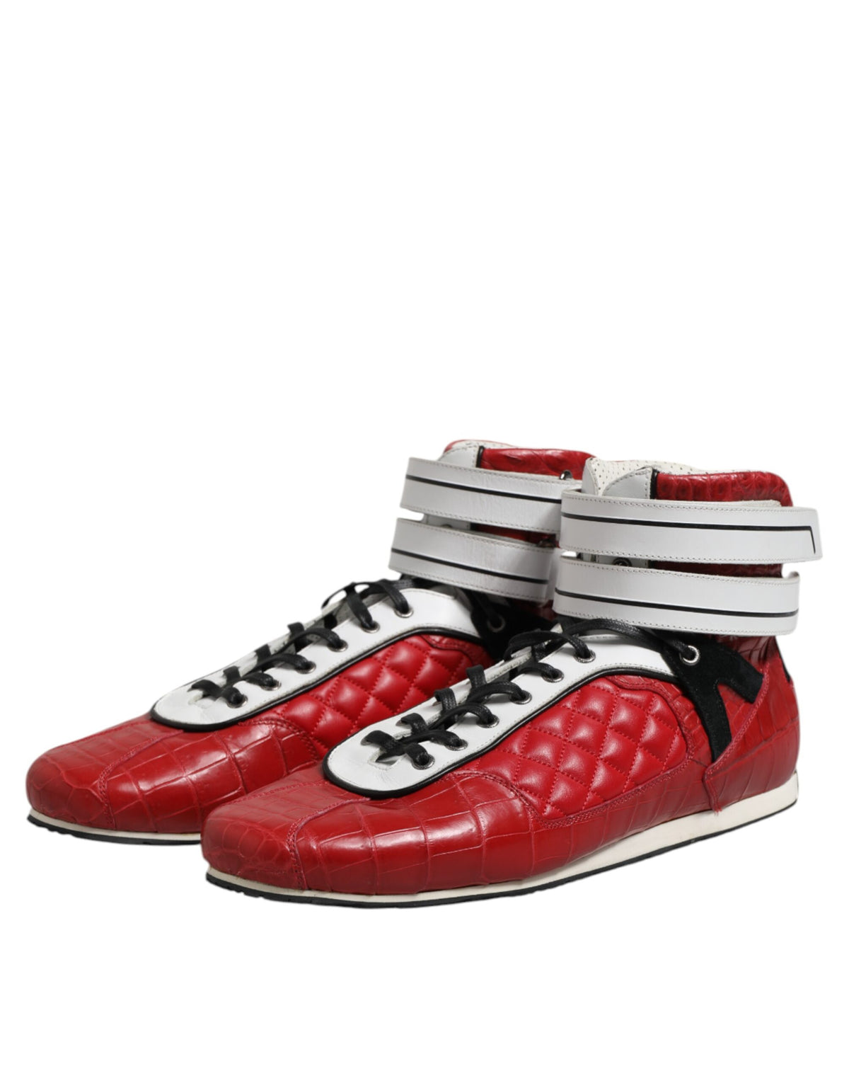 Dolce & Gabbana Red Quilted Leather Lace Up Sneakers Shoes