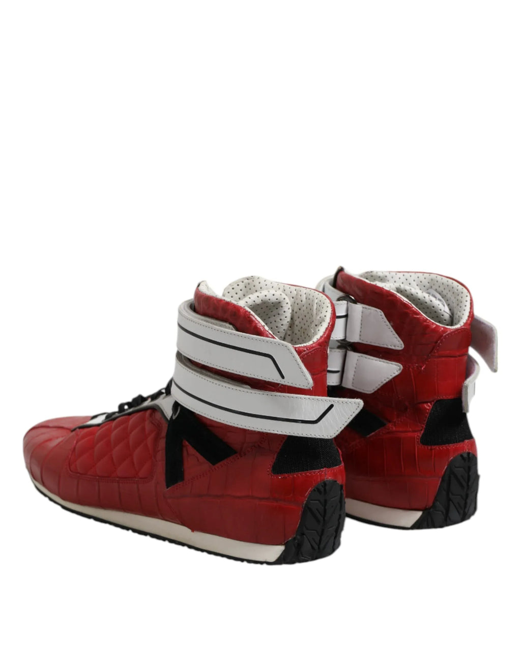 Dolce & Gabbana Red Quilted Leather Lace Up Sneakers Shoes - Zeiniez