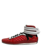 Dolce & Gabbana Red Quilted Leather Lace Up Sneakers Shoes - Zeiniez