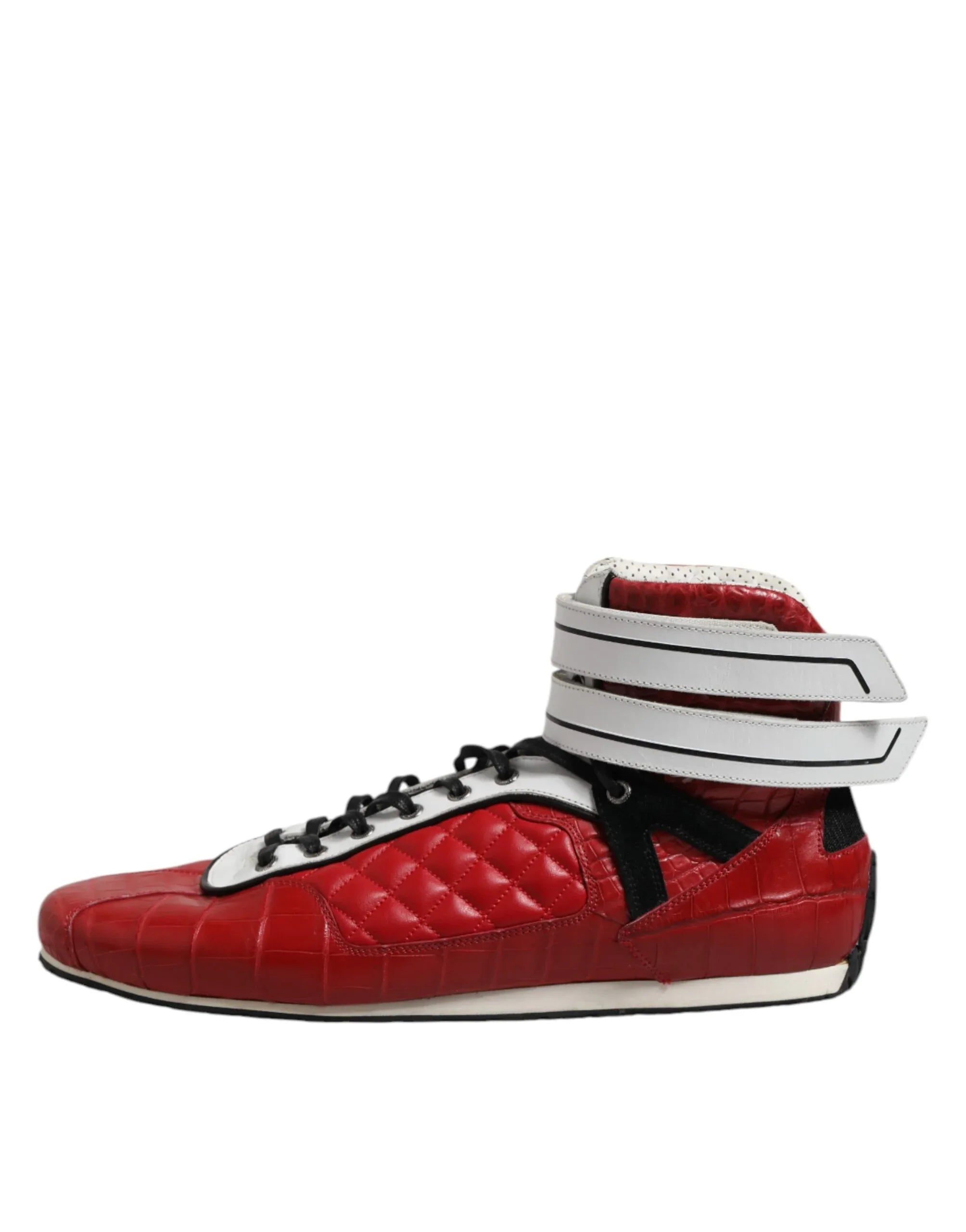 Dolce & Gabbana Red Quilted Leather Lace Up Sneakers Shoes - Zeiniez