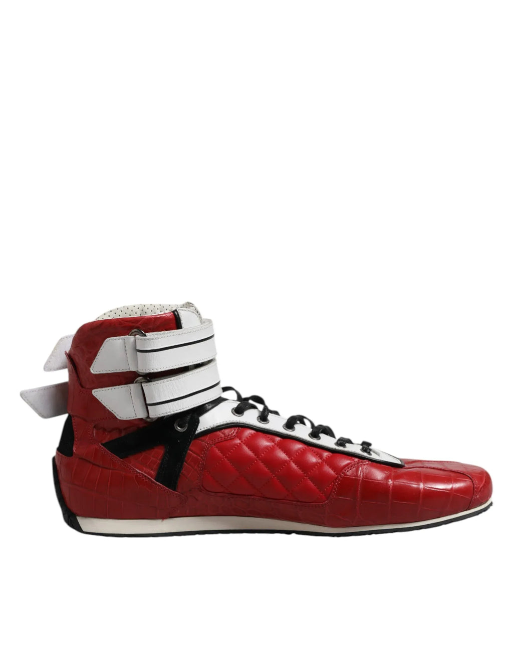 Dolce & Gabbana Red Quilted Leather Lace Up Sneakers Shoes - Zeiniez