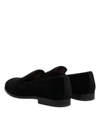 Dolce & Gabbana Black Velvet Slip On Loafers Formal Shoes - Zeiniez