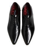 Dolce & Gabbana Black Leather Studded Derby Men Dress Shoes - Zeiniez