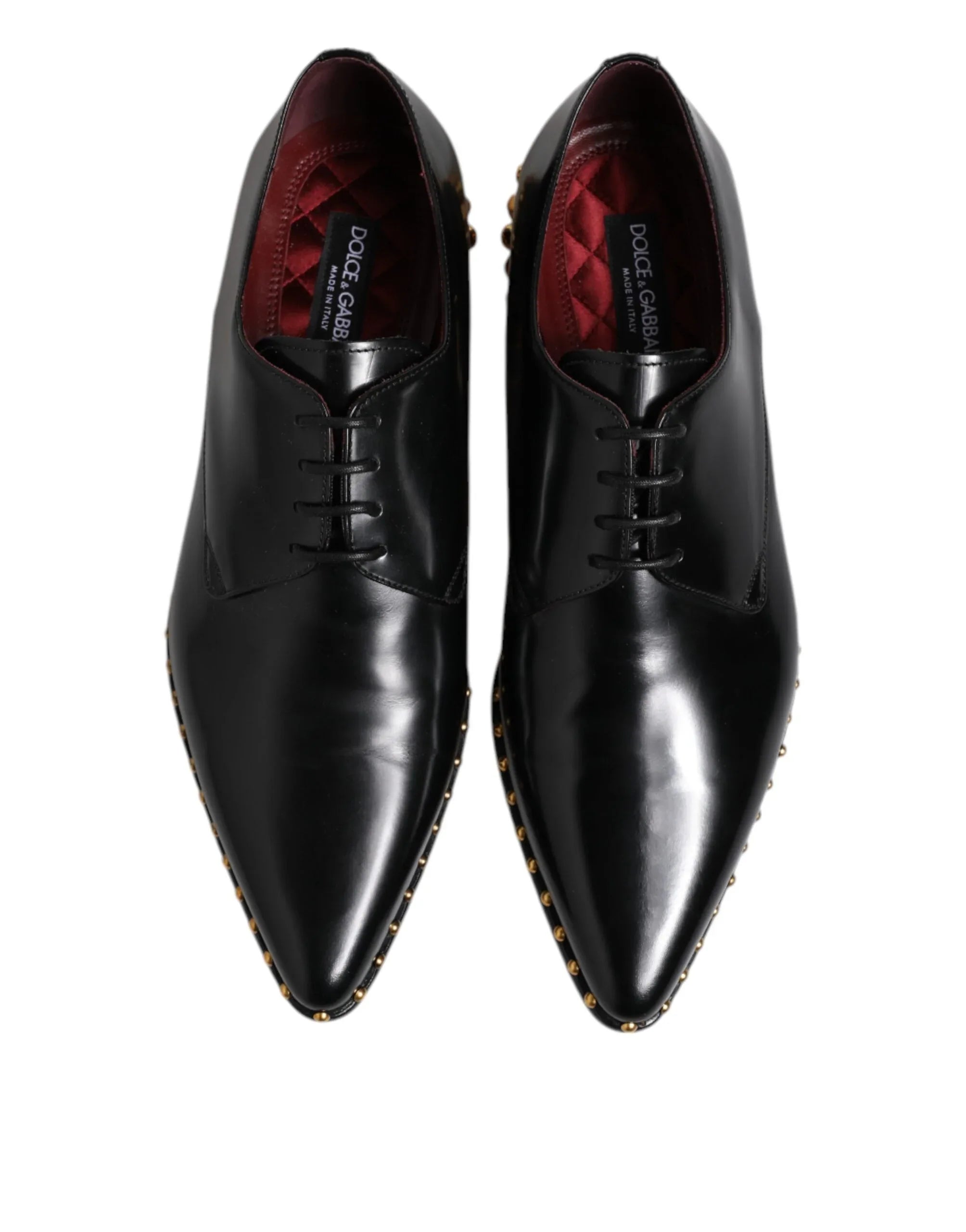 Dolce & Gabbana Black Leather Studded Derby Men Dress Shoes - Zeiniez